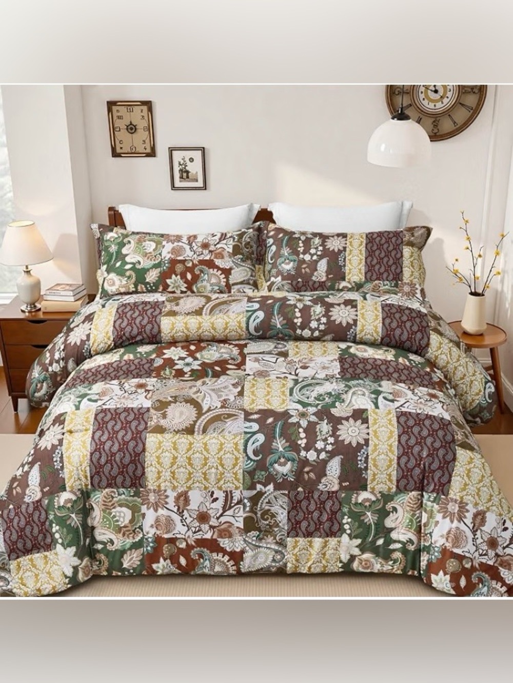 Boho King Size Comforter Set - 3 Piece Patchwork Vintage, SEALED PACKAGE
